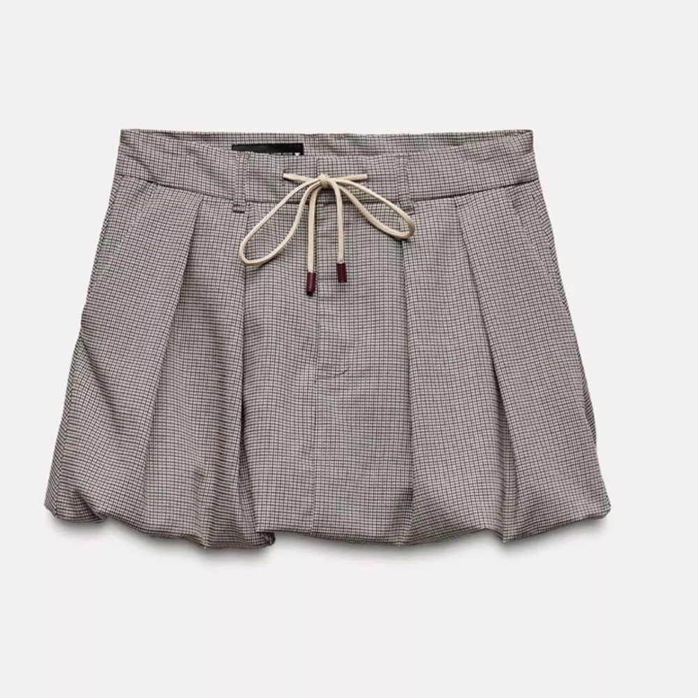 Zara Checkered Pleated Skirt in Brown and Black